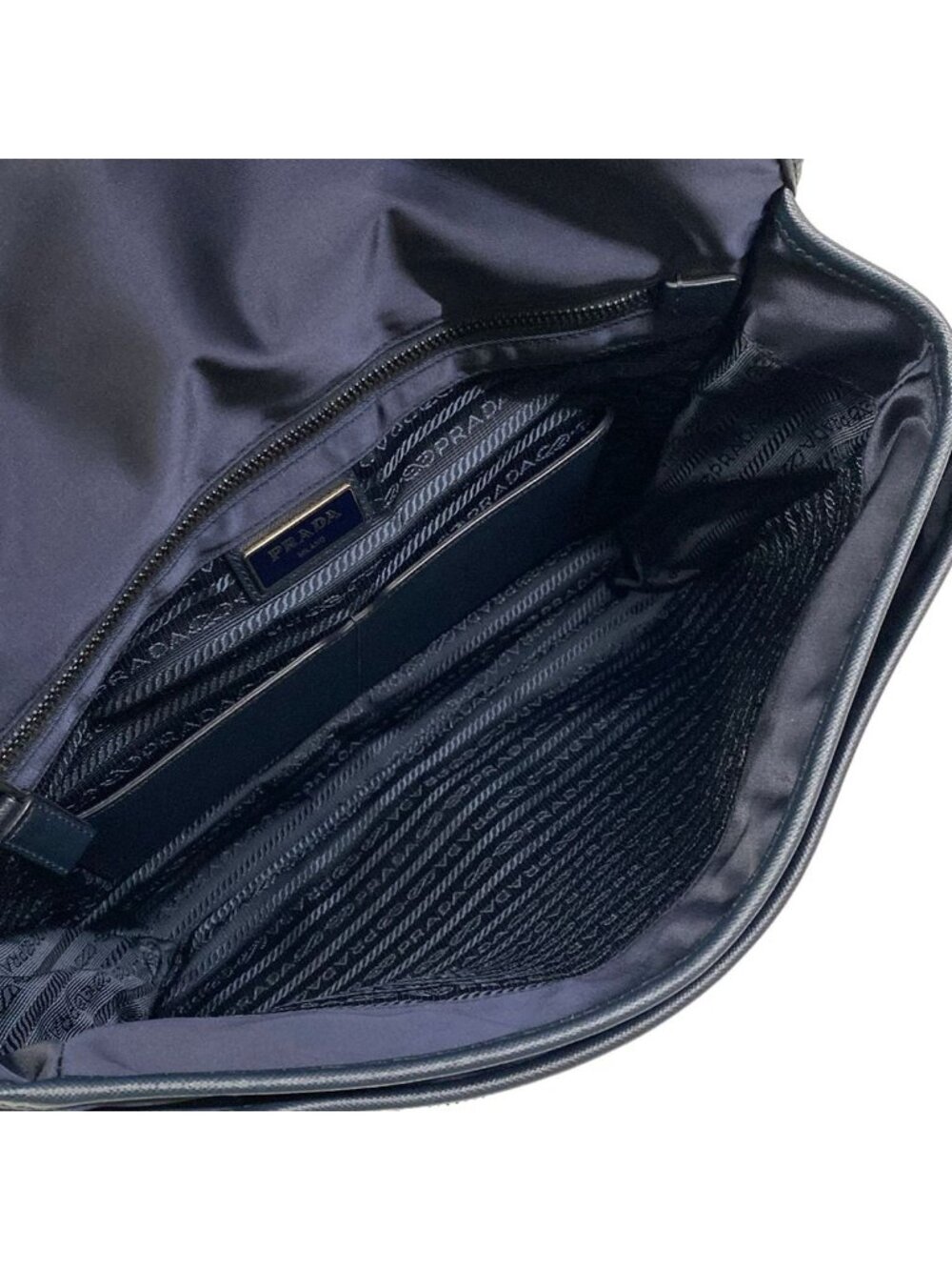 Prada Shoulder Bag Dark Navy Logo Leather - Picture 8 of 15